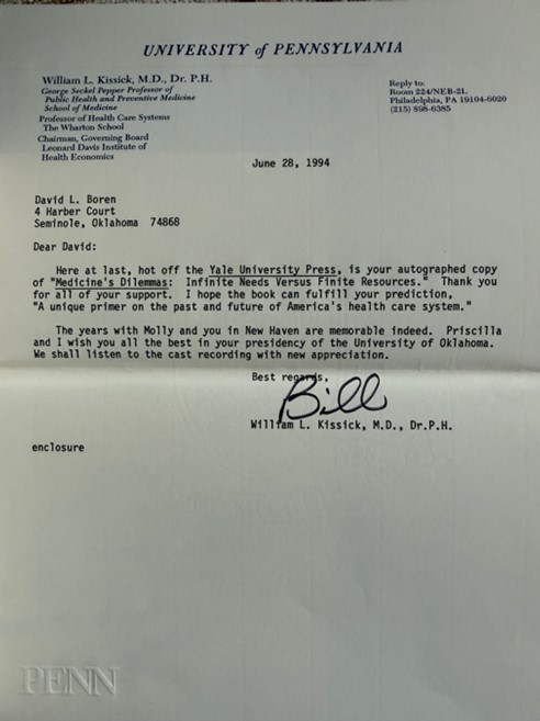 Letter included with the signed Kissick copy